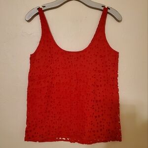 Cynthia Rowley Red Eyelet Cotton Tank Top Fully Lined, Size Small